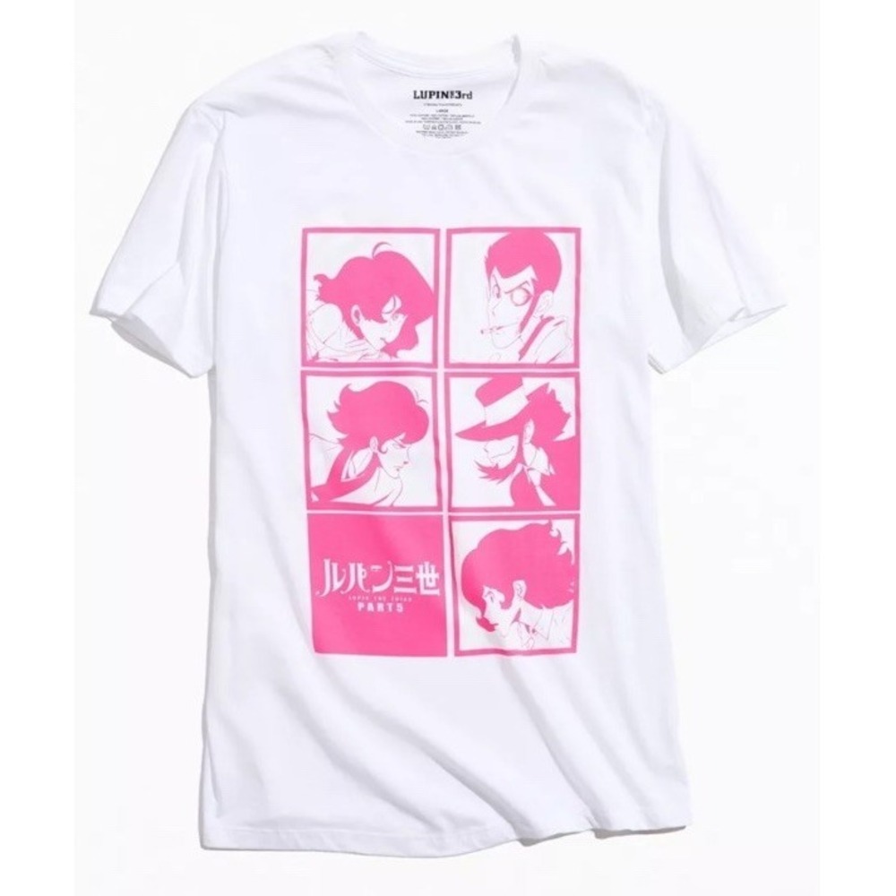 Lupin The 3rd Anime Character Block T Shirt Hit Pink Manga Japanese‎ Otaku Y2K